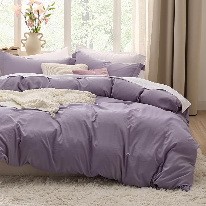 Bedsure Grayish Purple Duvet Cover Queen Size - 3 Pieces Prewashed Cotton-Like Polyester Extra Soft Bedding Set, Includes 1 Duvet Cover 90x90 Inches with Zipper Closure & 2 Pillow Shams, No Comforter