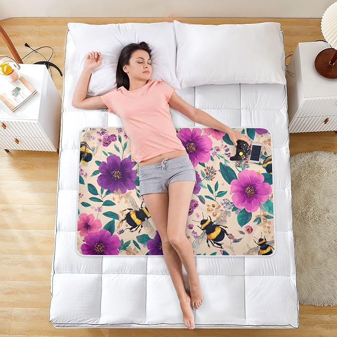 Waterproof Bed Pad Reusable Changing Pad Toddler Mattress Protector Large Pee Pad Baby Diaper Pad Soft Washable Liner Beige Bees and Colorful Flowers