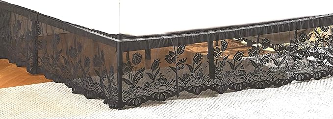 WARM HOME DESIGNS Bed Skirt for Twin Bed. Our Black Bed Skirt Goes Great with Farmhouse or Victorian Bedding. Lace Dust Ruffle for Any Bedroom Decor. DO Black Twin