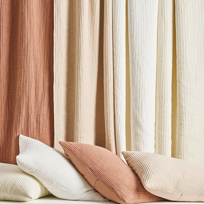 EVERGRACEHOME Cotton Coverlet Set Full Queen Size 3 Pieces, Lightweight Soft Ribbed Matelassé Bedspread Quilt Set, Cozy Oversized Quilted Bedding Set with 2 Pillow Shams for All Seasons, Clay