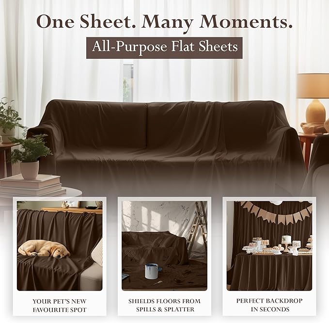 Utopia Bedding Flat Sheet - Soft Brushed Microfiber Fabric - Shrinkage & Fade Resistant Top Sheet - Easy Care - 1 Flat Sheet Only (King, Brown)