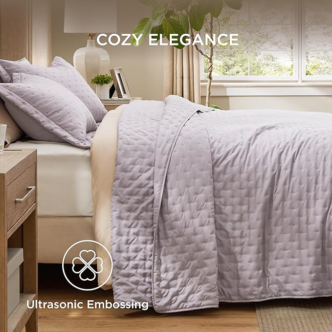 Bedsure Quilts Queen Size - Purple Bedspread Queen Size & Lightweight Comforter, Modern Farmhouse Coverlet with Clover Pattern, Ultra Soft All-Season Bedding, 90 x 96 Inches