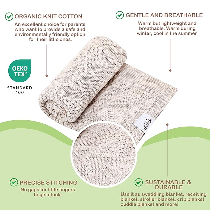 Organic Cotton Knit Baby Blanket 31.5 X 43.3 Inches Soft and Breathable Baby Blanket for Boys and Girls Perfect Swaddle Blanket and Baby Blankets Neutral for Infants Toddlers All Seasons