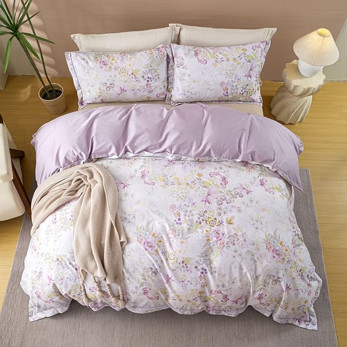 OAITE Duvet Cover Set Twin Size Floral Pattern Ultra Soft 100% Cotton Duvet Cover Sets 3-PC, Breathable Duvet Cover with Zipper Closure & Corner Ties(2 Pillow Shams,1 Duvet Cover)