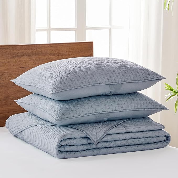Levtex Home - Cross Stitch Bedspread Set - Twin Bedspread and One Standard Sham - Cross Stitch Pattern - Bedspread (84x104in.) and Sham (20x26in.) - Cotton