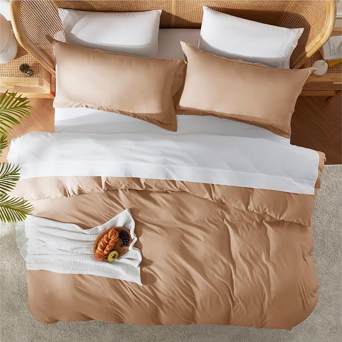 Nestl Mocha Brown Duvet Cover Full Size - Soft Double Brushed Full Size Duvet Cover Set, 3 Piece, with Button Closure, 1 Duvet Cover 80x90 inches and 2 Pillow Shams