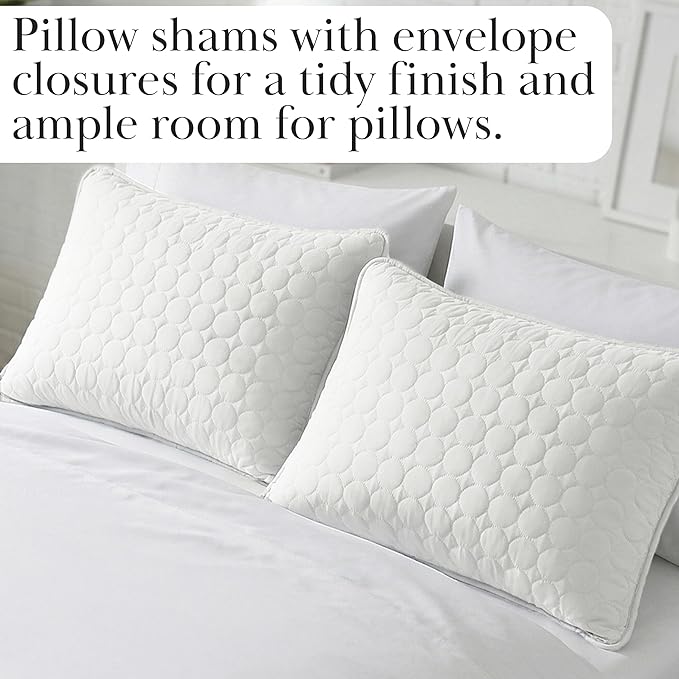 Southshore Fine Living, Inc. White Quilts Queen Size Set, Lightweight Summer Bedspread with 2 Quilted Pillow Shams, Cozy, Soft Circle-Stitch Design, Queen Size/Full Size, White