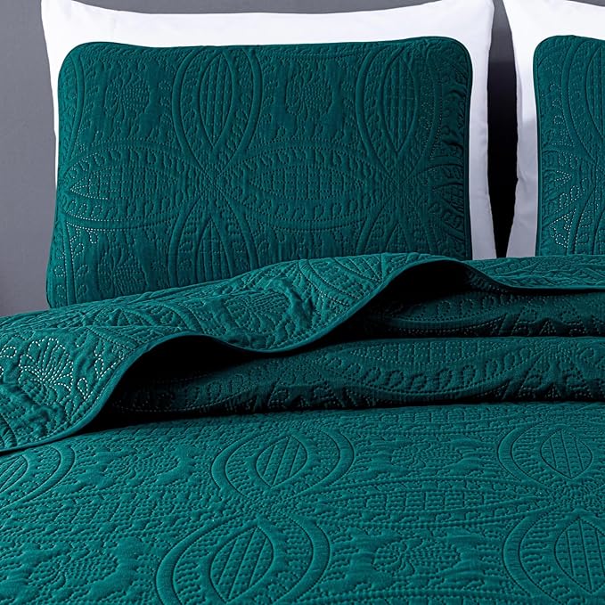 Chezmoi Collection Austin 3-Piece Oversized Bedspread Coverlet Set (Queen, Teal)