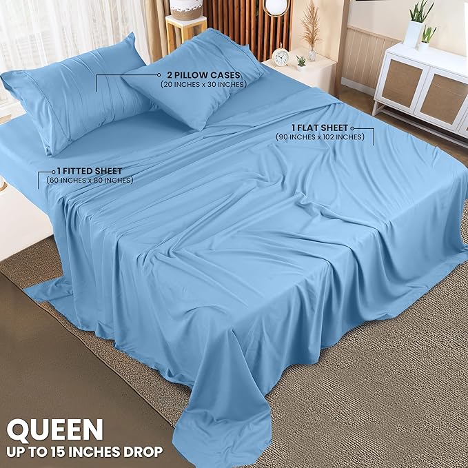 Utopia Bedding Queen Size Sheet Set – 4 Piece Bed Sheets, Soft and Breathable Microfiber, Includes 1 Fitted Sheet, 1 Flat Sheet and 2 Pillowcases – Oeko-Tex - (Dutch Blue)