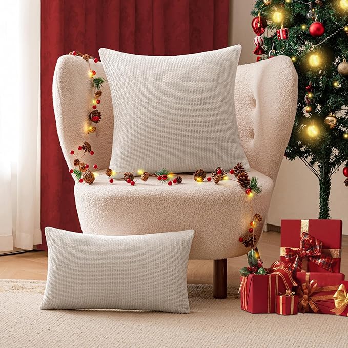 a moment Ivory Chenille Throw Pillow Covers 16x16 Inch Pack of 2 Modern Decorative Throw Pillow Covers Farmhouse Cross Covers Home Decor for Sofa Bedroom Living Room