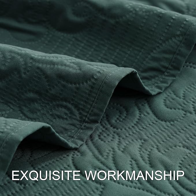 Hansleep Green Quilt King Size - Damask Ultrasonic All Season Bedspread King, Soft Lightweight Coverlet Bedding Set, 3 Piece (1 Quilt, 2 Pillow Shams)