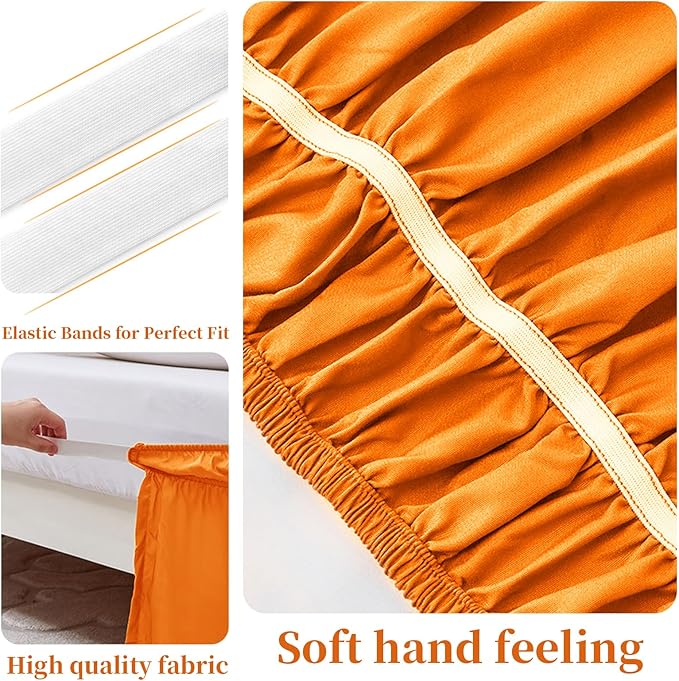 GIBZ Adjustable Wrap Around Ruffled Bed Skirt, Elastic Dust Ruffles Easy Fit Wrinkle & Fade Resistant, Machine Washable, Full 16" Drop, Pink