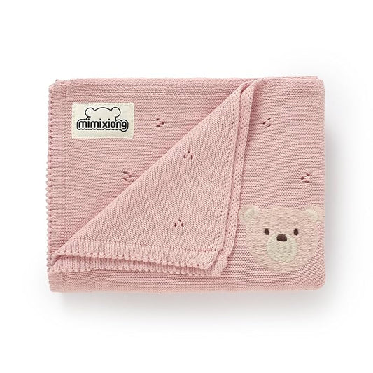 mimixiong Organic Cotton Baby Blanket Neutral Knitted Soft Crib Nursery Swaddling Receiving Blankets for Newborn Baby Boy Girl 40x30 Inch Pink