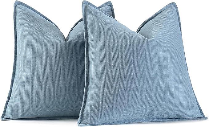 MIULEE Pack of 2 Light Blue Decorative Pillow Covers 22x22 Inch Soft Chenille Luxurious Couch Throw Pillows Farmhouse Cushion Covers Euro Shams Elegant Design for Sofa Bed Living Room Spring Decor