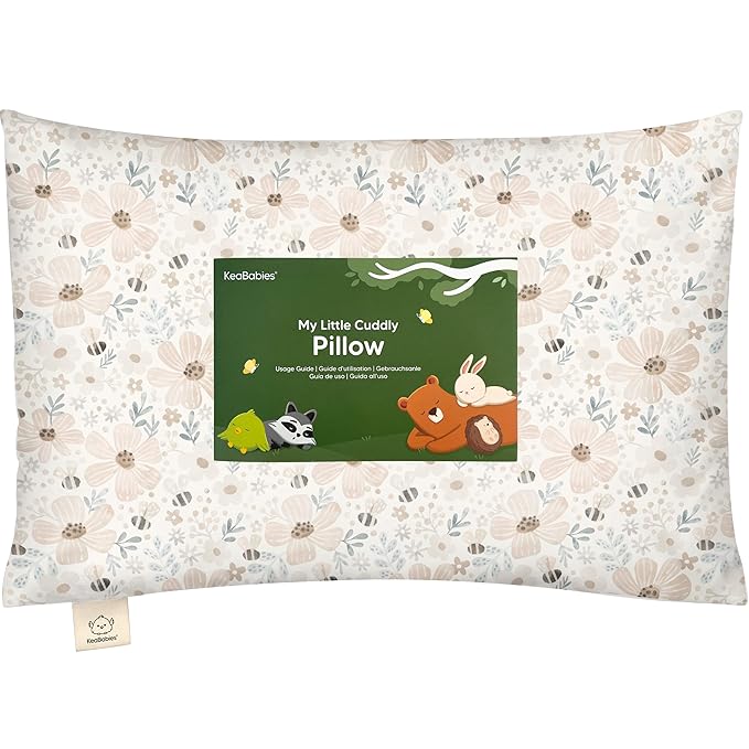 KeaBabies Toddler Pillow with Pillowcase - 13x18 My Little Cuddly Kids Travel Pillows for Sleeping, Nap, Viscose from Bamboo Nursery Pillowcase, Soft & Breathable, Toddler 2-5 Years Old (Flora Vale)