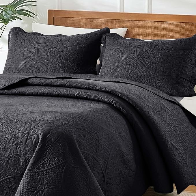 MOONLIGHT20015 10 Pack Twin Quilt Bedding Set (68" x 86") - Bulk Wholesale for Hotels, Guest Bedroom & Airbnbs - Lightweight Microfiber Reversible Floral Embossed Quilts Bedspreads (Charcoal)