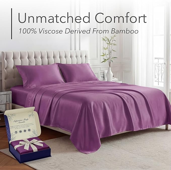 DECOLURE 100% Viscose Derived from Bamboo Sheets King Size - Luxury 4 Pc Naturally Cooling Sheets, Ultra Soft Bed Set - Deep 17" Pockets, Durable Double Stitching, Oeko Tex Standard (Purple)