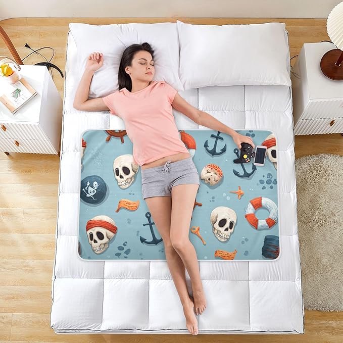 Waterproof Bed Pad Reusable Changing Pad Toddler Mattress Protector Large Pee Pad Baby Diaper Pad Soft Washable Liner Blue Cute Pirate Skulls Ship Wheels Anchors