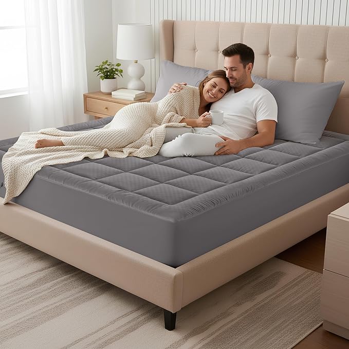 OLANLY Cal King Quilted Fitted Mattress Pad, Cooling Soft Mattress Topper, Elastic Fitted Mattress Cover Stretches up to 21 Inches Deep, Machine Washable Mattress Protector (72x84 inch, Dark Grey)