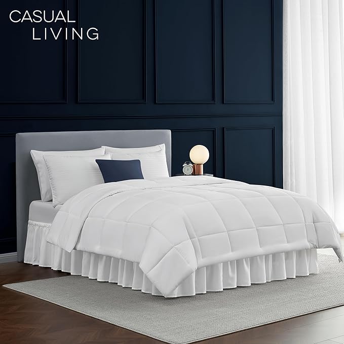 Casual Living Bed Skirt Wrap Around Ruffled Style Box Spring Cover Bed Skirts for Bedroom Decor Machine Washable Premium Bedding 15-Inch Drop Elastic Dust Ruffle, King/California King, White