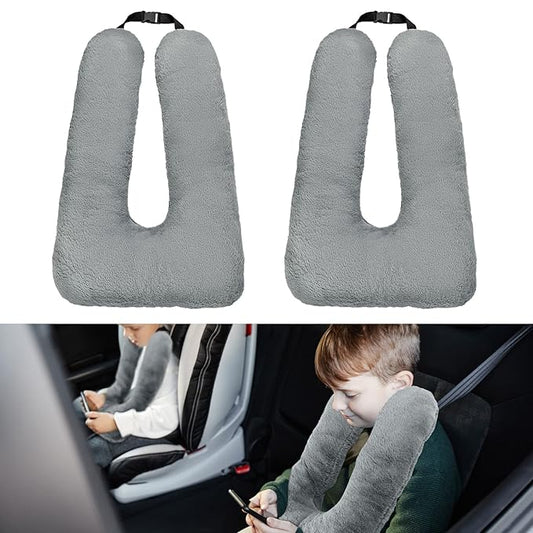 Hoteam 2 Pcs Travel Pillow Car Sleeping Kid Neck U Shaped for The Back Seat Adults Children Head and Body Support Long Distance Journey Accessories (Gray)