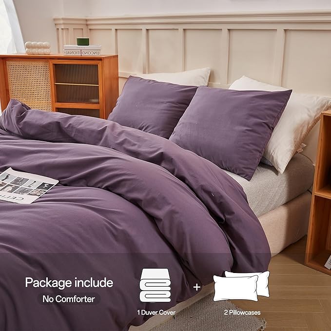 ECOCOTT Purple Duvet Cover California King Size - 100% Washed Cotton Durable Soft Comfy Duvet Cover Set, 3 Pieces Duvet Cover with Zipper Closure (Purple, 104''x98'')