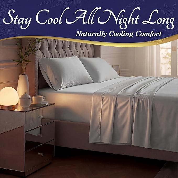 DECOLURE 100% Viscose Derived from Bamboo Sheets Twin Size - Luxury 3 Pc Naturally Cooling Sheets, Ultra Soft Bed Set - Deep 17" Pockets, Durable Double Stitching, Oeko Tex Standard (Light Grey)
