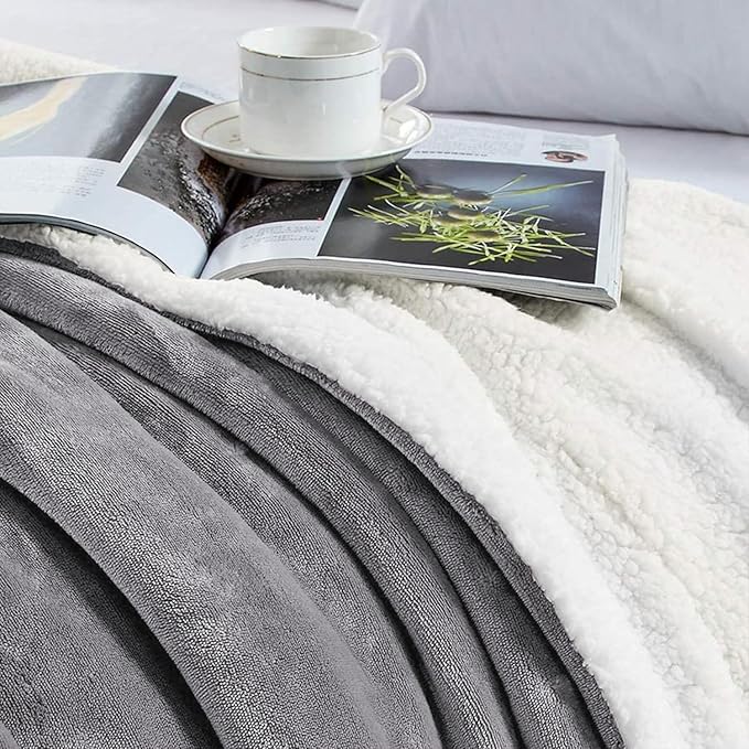 MOONLIGHT20015 Grey Sherpa Blankets Queen Size for Bed - Wholesale Bulk Pack of 9 Sherpa Blankets - Soft Fluffy Throw Blanket for Hotels, Guest Bedroom, 90x90 Inches
