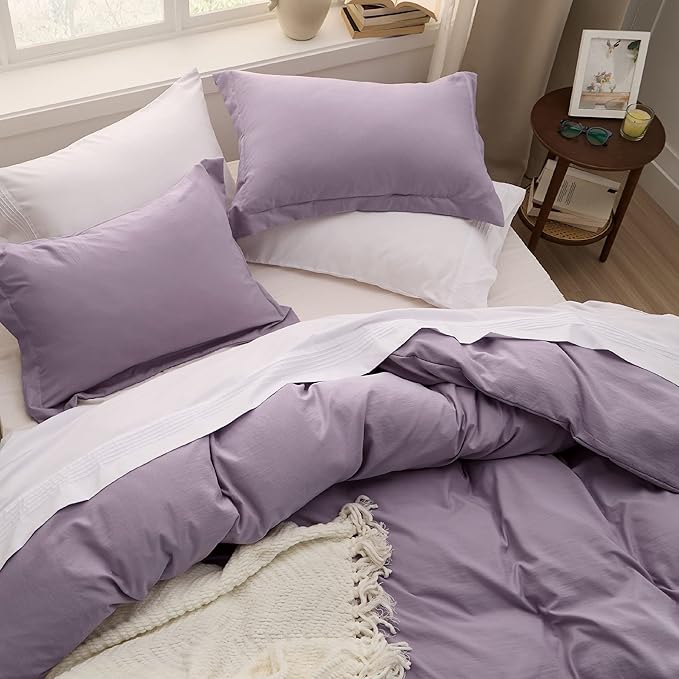 Bedsure Grayish Purple Duvet Cover Full Size - 3 Pieces Prewashed Extra Soft Cotton-Like Polyester Bedding Set, Includes 1 Duvet Cover 80x90 Inches with Zipper Closure & 2 Pillow Shams, No Comforter