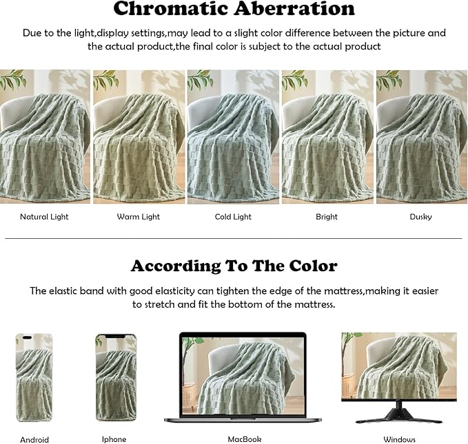 NEWCOSPLAY Super Soft King Blanket Sage Green Premium Silky Flannel Fleece 3D Checkered Lightweight Bed Blanket All Season Use (Sage Green Checkered, King(90"x110"))