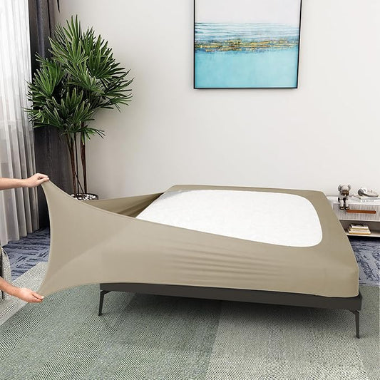 Alyvia Spring Box Spring Cover Full Size - Jersey Knit & Stretchy Wrap Around 4 Sides Bed Skirt for Hotel & Home - Full/Full XL, Taupe