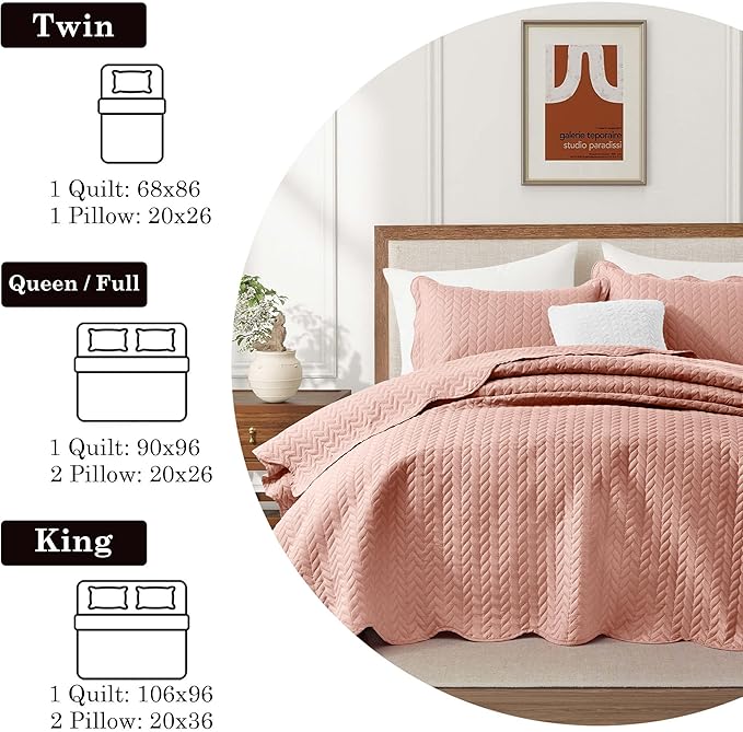 IR Imperial Rooms Queen Quilt Bedding Set (90" x 96") - Bulk Pack of 10 Wholesale for Hotels Guest Bedroom & Airbnbs - Lightweight Microfiber Reversible Embossed Quilts Bedspreads (Peach/Baby Pink)