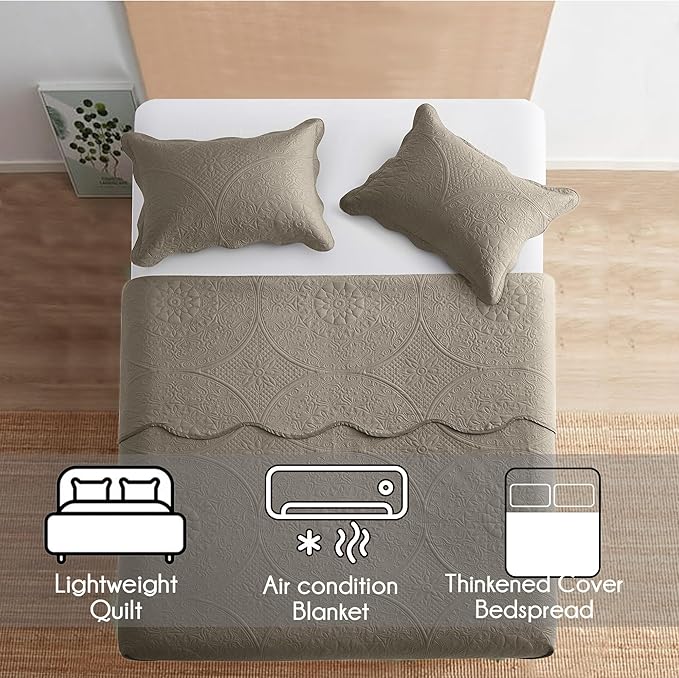 IR Imperial Rooms 8 Pack California King Quilt Bedding Set (118"x106") - Bulk Wholesale for Hotels, Guest Bedroom & Airbnbs - Microfiber Reversible Floral Embossed Quilts Bedspreads (Beige)