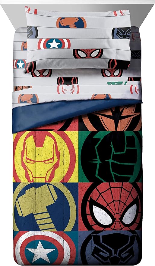 Jay Franco Marvel Avengers Emblems 7 Piece Full Bed Set - Includes Comforter & Sheet Set Bedding - Super Soft Fade Resistant Microfiber (Official Marvel Product)