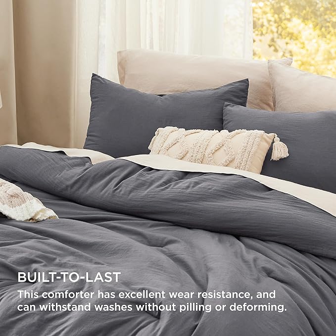 Bedsure Full Comforter Set, Dark Grey Soft Prewashed Bedding for All Seasons, 3 Pieces GentleSoft™ Bed Set, 1 Lightweight Comforter (82"x86") and 2 Pillowcases (20"x26")