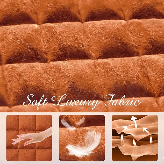 Luxury Velvet Quilt Set Queen Size, Comforter Set with Pillow Shams, Soft Lightweight Bedspread Coverlet Bedding Sets for All Seasons, Red Brown