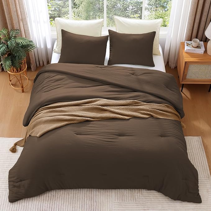 WRENSONGE Full Size Comforter Sets, 7 Pieces Chocolate Brown Bed in a Bag with Fitted Sheet, Flat Sheet, 2 Pillow Shams, 2 Pillowcases, Warm Bedding Sets for All Season