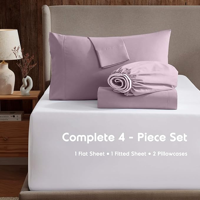 Nestl King Sheet Set - Luxury 1800 Ultra-Soft Microfiber King Bed Sheets - Double Brushed - Deep Pockets - Easy Fit - 4 Piece Set - Bedding Sheets & Pillowcases (King, Dusty Purple)