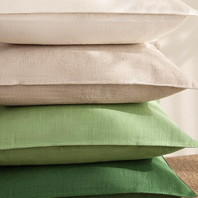 Foindtower Pack of 2, Decorative Linen Soild Throw Pillow Covers Soft Accent Euro Cushion Case Boho Farmhouse Pillowcase for Chair Couch Sofa Bedroom Living Room Home Decor 26 x 26 Inch Lime Green