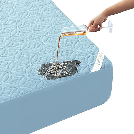 BEDLORE Waterproof Mattress Protector, Cal King Size Mattress Pad with Deep Pocket 6"-19" Depth, Soft Dirt-Proof Double Bed Mattress Cover for Bedroom, College Dorm, Hotel (Sky Blue)
