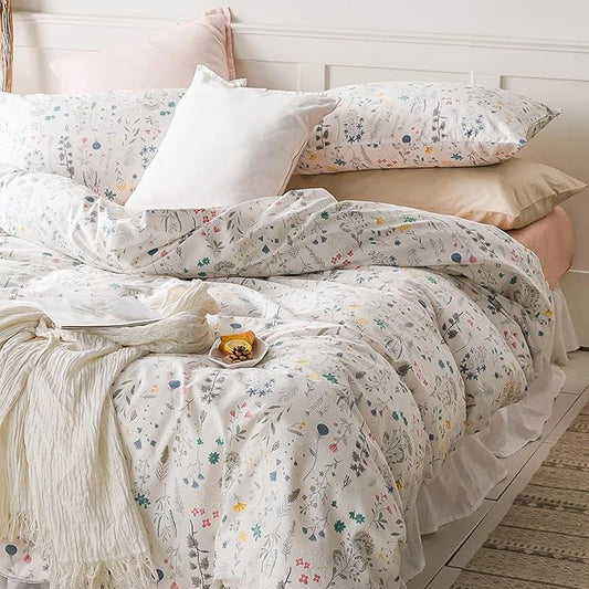 HighBuy 3 Piece Duvet Cover Set Twin Vintage Floral Bedding Set Cotton Printed Duvet Cover Set Ultra-Soft Breathable (1 Duvet Cover + 2 Pillow Shams) (Twin(68"x86"), Flower)