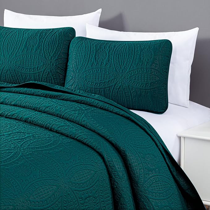 Chezmoi Collection Austin 3-Piece Oversized Bedspread Coverlet Set (Queen, Teal)