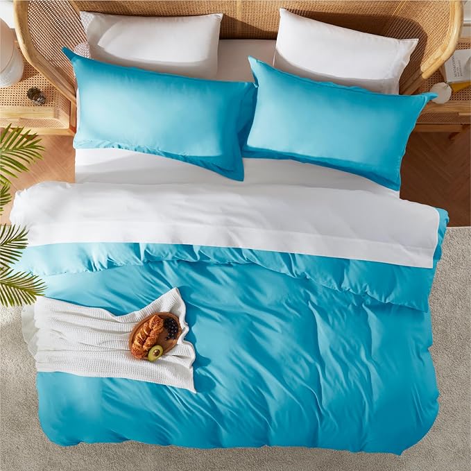 Nestl Full Duvet Cover Set with Comforter Insert - Bright Blue 4 Piece 80x90 Duvet Cover & 2 Pillow Shams with White Quilted Down Alternative Comforter, Ultra Soft, All Season
