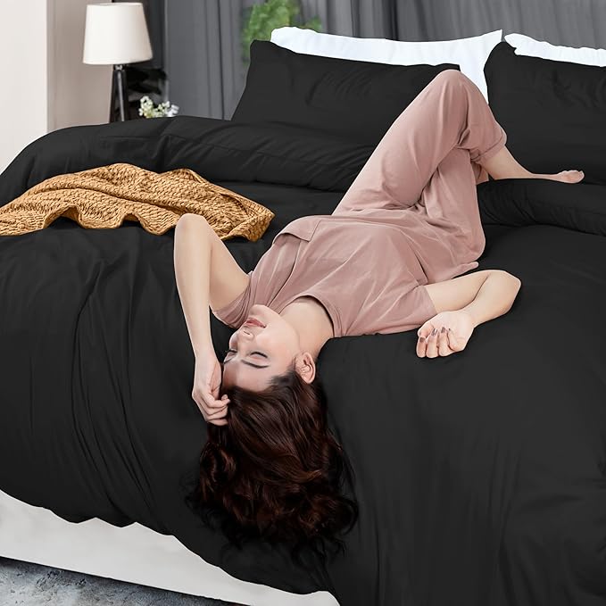 Utopia Bedding Duvet Cover Queen Size - 3 Piece with Zipper Closure - 1 Comforter Cover 90X90 Inches & 2 Pillow Shams 20X26 Inches (Black) Comforter Not Included