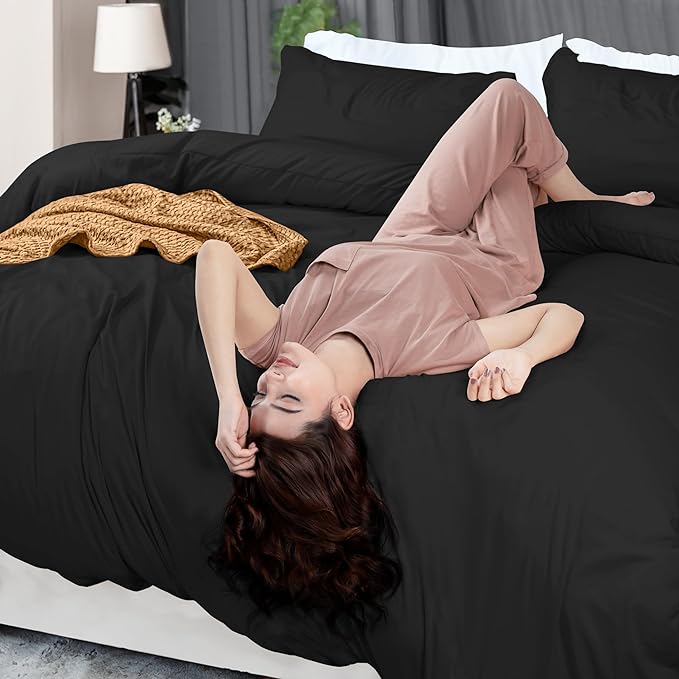 Utopia Bedding Duvet Cover California King Size - 3 Piece with Zipper Closure - 1 Comforter Cover 104X98 Inches & 2 Pillow Shams 20X36 Inches (Black) Comforter Not Included