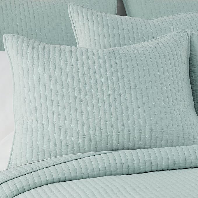 Levtex Home Cross Stitch Reversible Twin Bedspread Set (84x104in) with 1 Pillow Sham (26x20in) - Stitch Texture - Blue Haze - Cotton Twin Size Bedspread Set - Lightweight, Soft, Pre-Washed