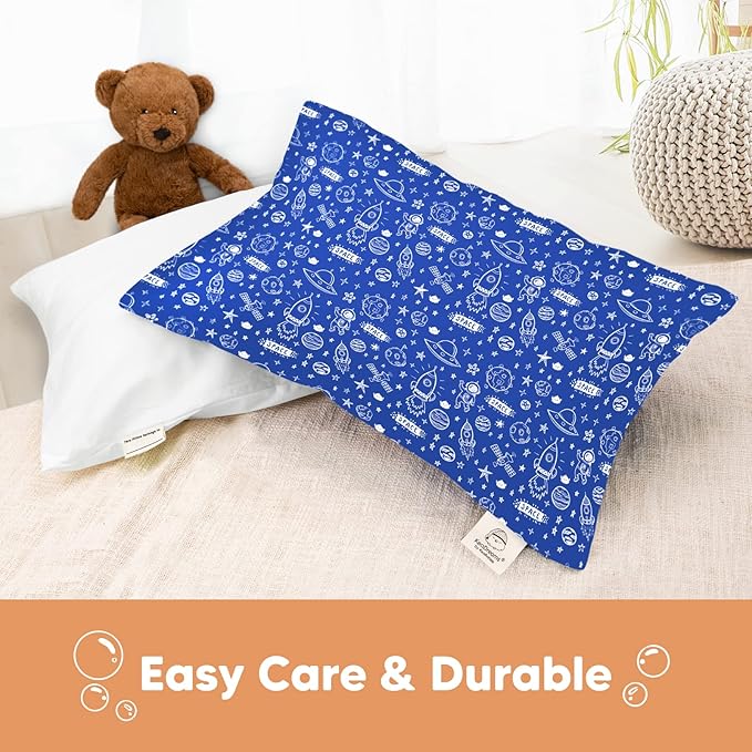 KeaBabies Toddler Pillowcase 13"x18" - Organic Cotton Toddler Pillowcase for Kids, Boys,Girls,Soft & Durable Cotton Cover for Miniature Sleepy Pillows,Cute Colors,Pillow Sold Separately(Off to Space)