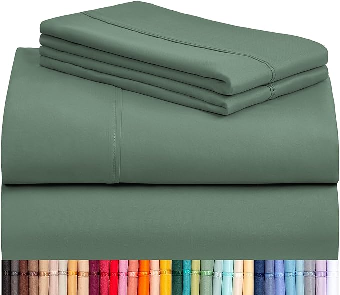 LuxClub 4 PC Full Sheet Set, Breathable Luxury Bed Sheets, Deep Pockets 18" Wrinkle Free Cooling Bed Sheets Machine Washable Hotel Bedding Silky Soft - Tree Moss Green Full