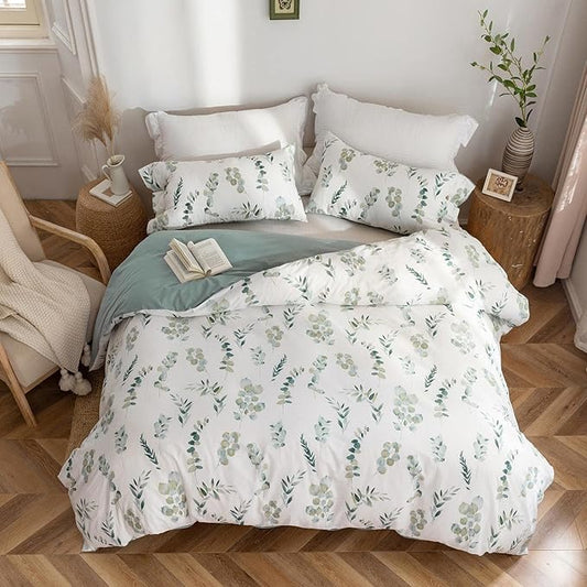 MILDLY 135x200 Duvet Cover Set 100% Washed Cotton Comforter Cover with 1 Pillow Shams 80x80