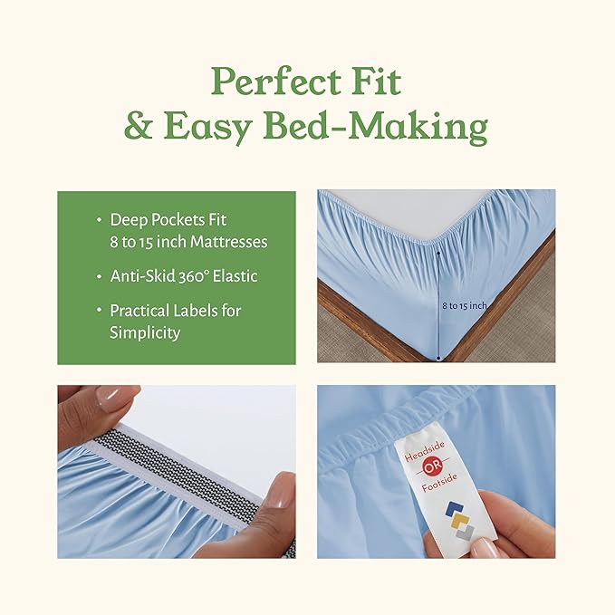 California Design Den Full Size Bed Sheets Set - Soft 100% Organic Cotton Sheets, Crisp and Cool Percale, Deep Pockets with Anti-Skid Elastic, Breathable and Durable Bedding Set - Light Blue